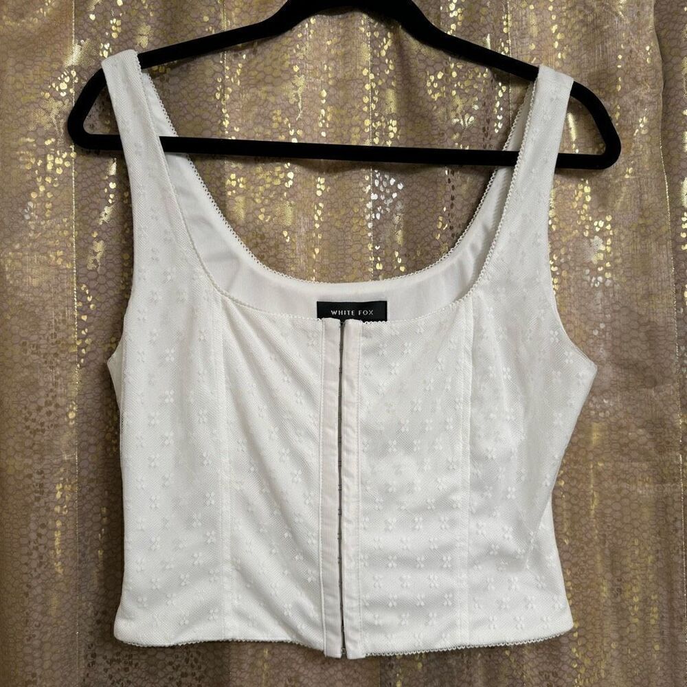 White Fox White Hook Eye Closure Corset Style Crop Top XL